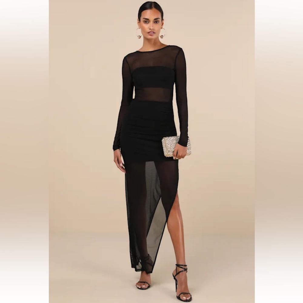 Lulus Alluring Silhouette Black Sheer Mesh
Backless Maxi Dress